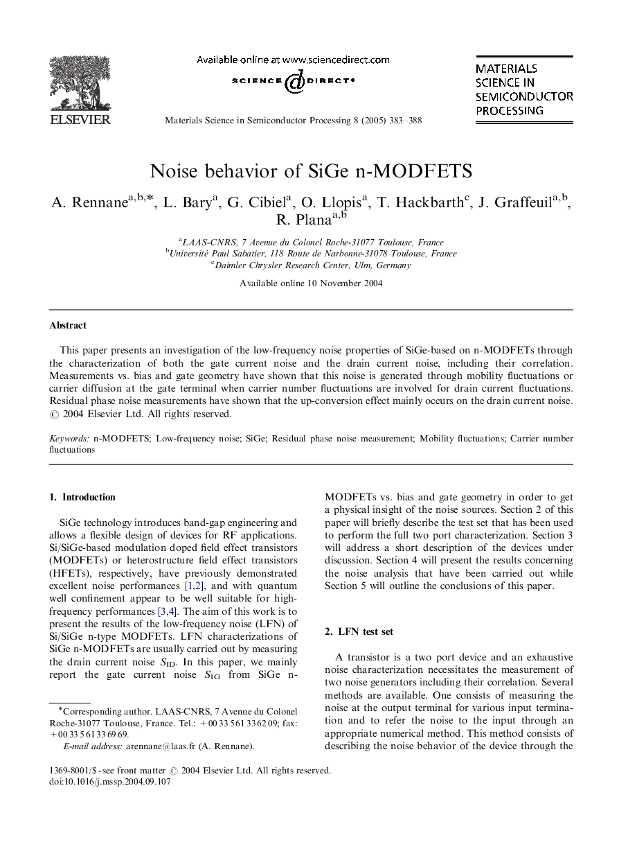 Noise behavior of SiGe n-MODFETS