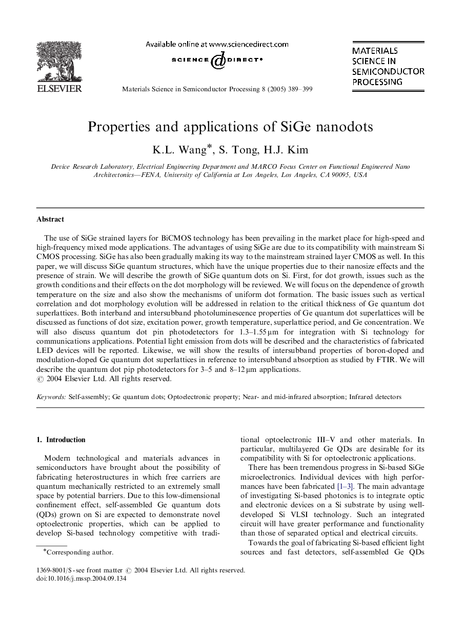 Properties and applications of SiGe nanodots