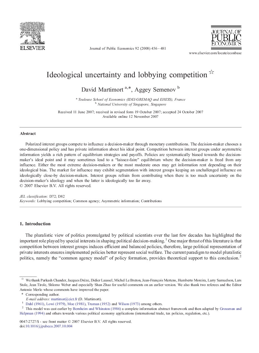 Ideological uncertainty and lobbying competition 