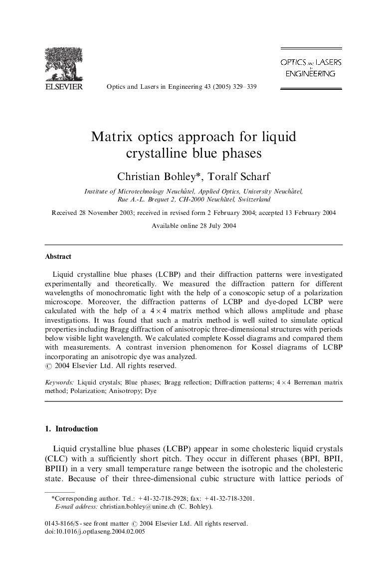 Matrix optics approach for liquid crystalline blue phases