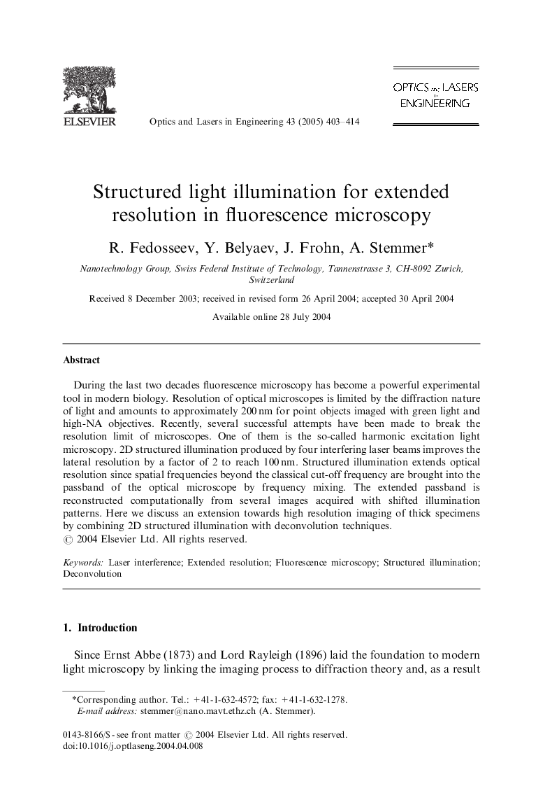 Structured light illumination for extended resolution in fluorescence microscopy