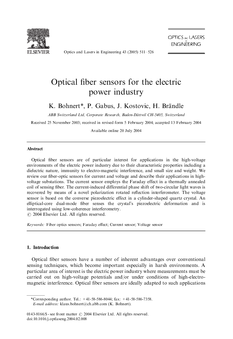 Optical fiber sensors for the electric power industry