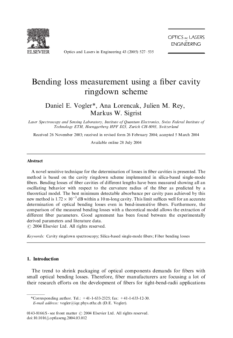 Bending loss measurement using a fiber cavity ringdown scheme