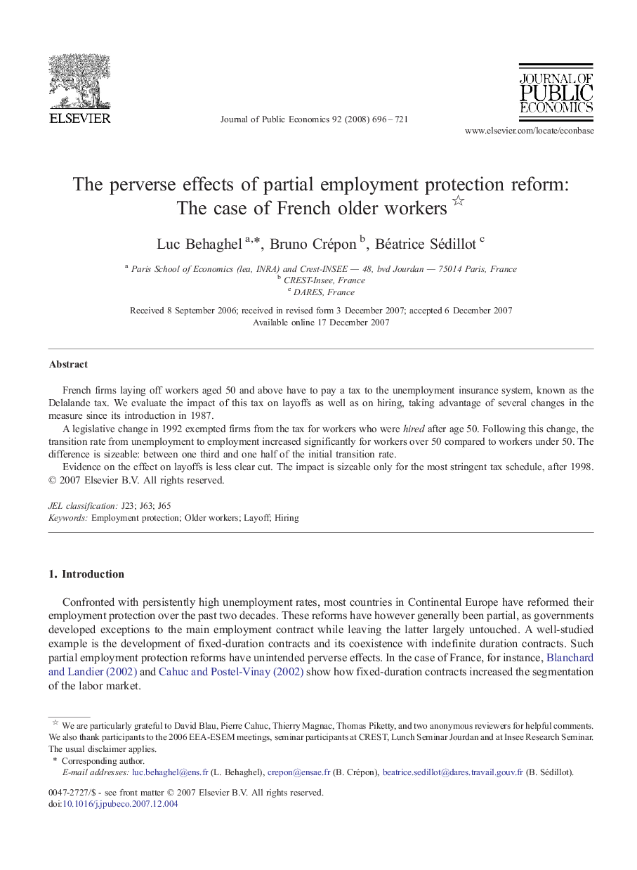 The perverse effects of partial employment protection reform: The case of French older workers 