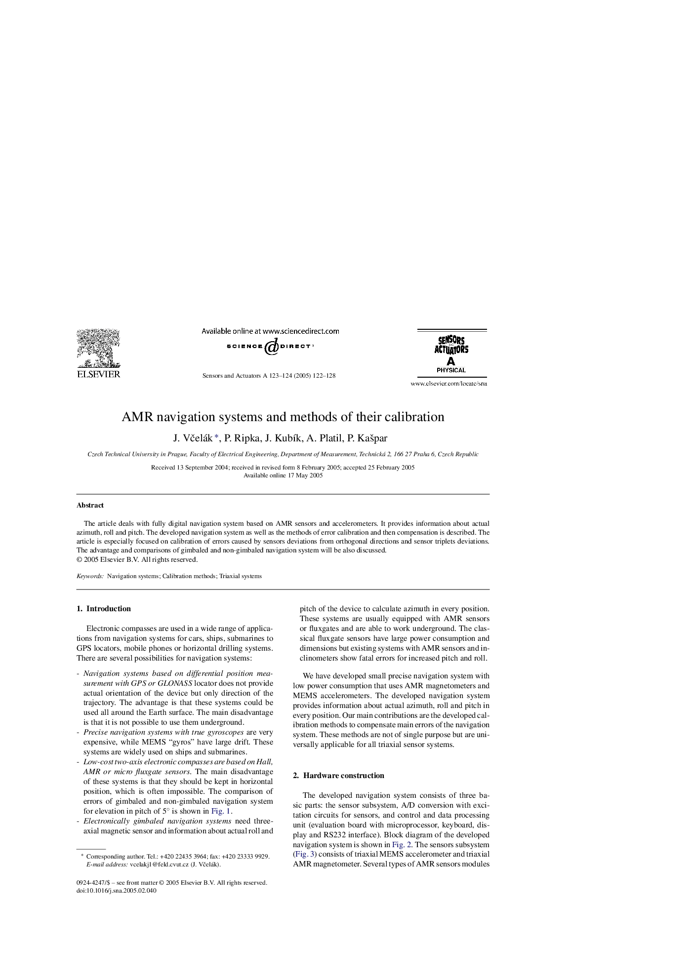 AMR navigation systems and methods of their calibration