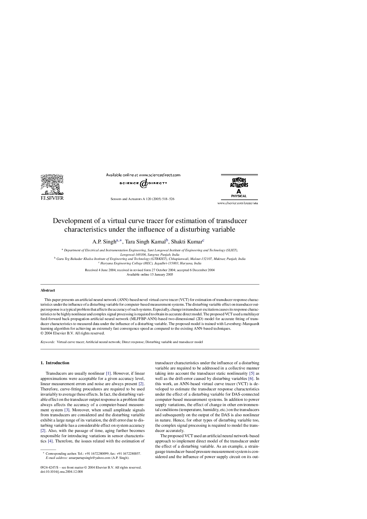 Development of a virtual curve tracer for estimation of transducer characteristics under the influence of a disturbing variable