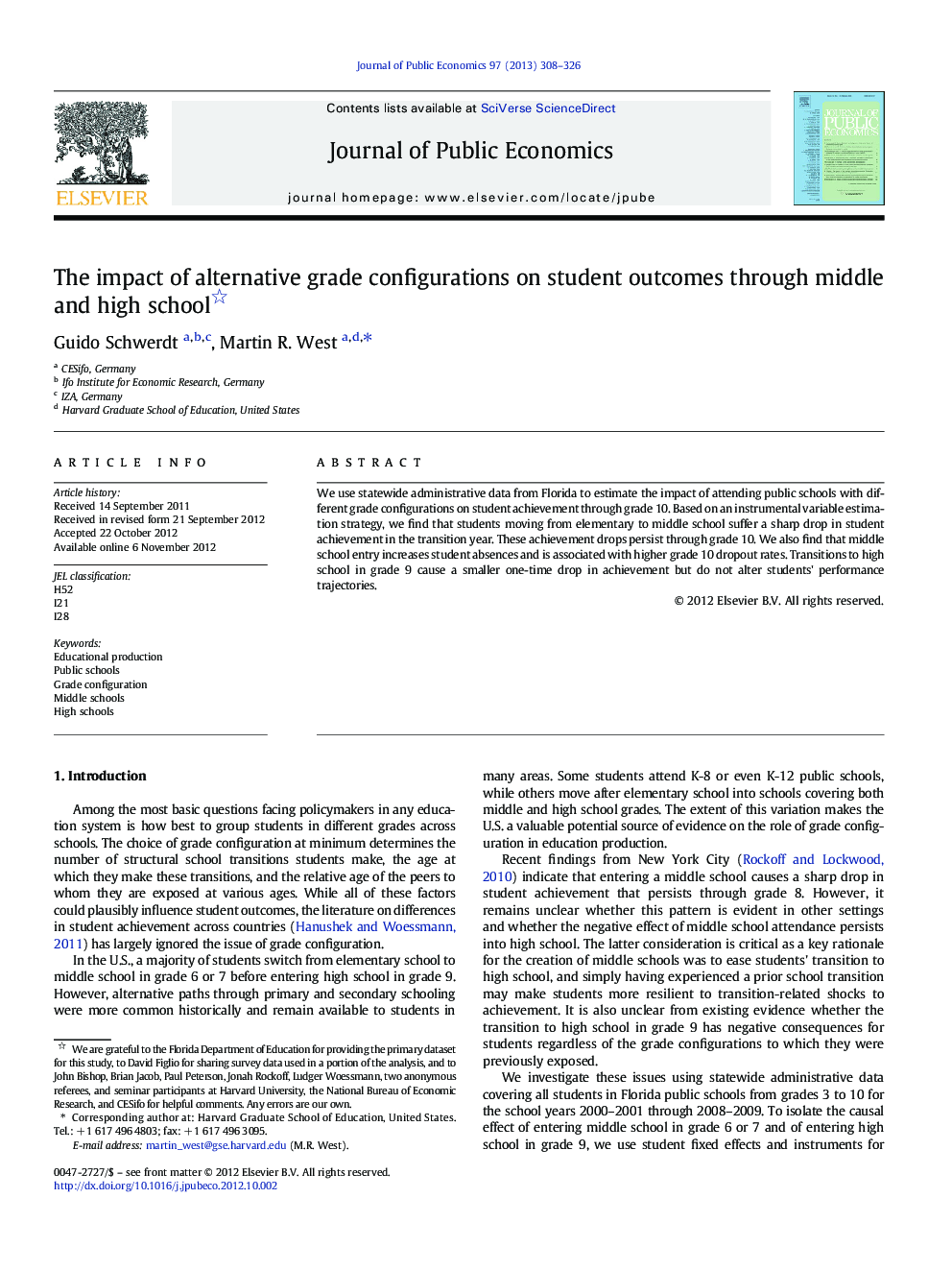 The impact of alternative grade configurations on student outcomes through middle and high school 