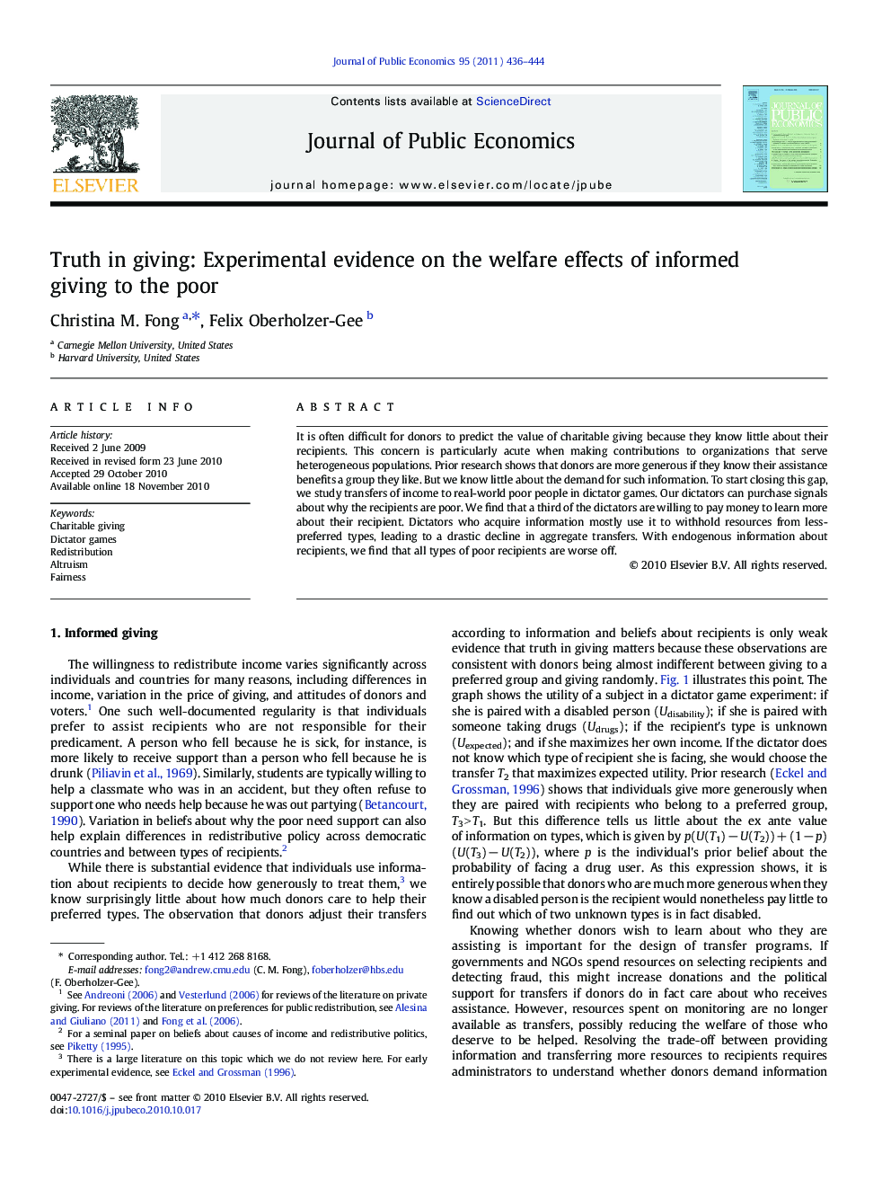 Truth in giving: Experimental evidence on the welfare effects of informed giving to the poor