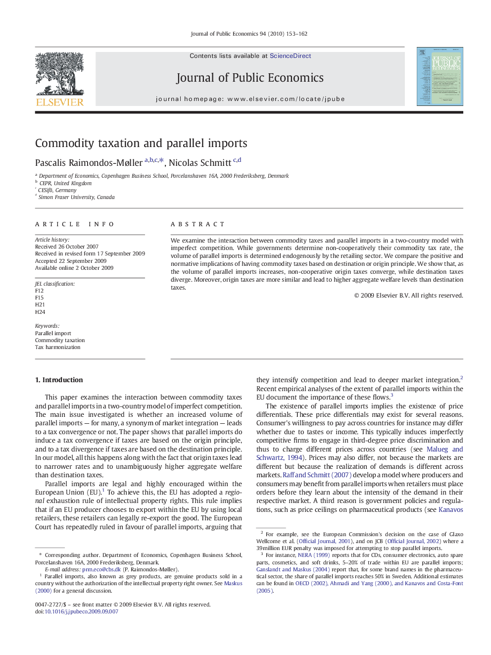 Commodity taxation and parallel imports