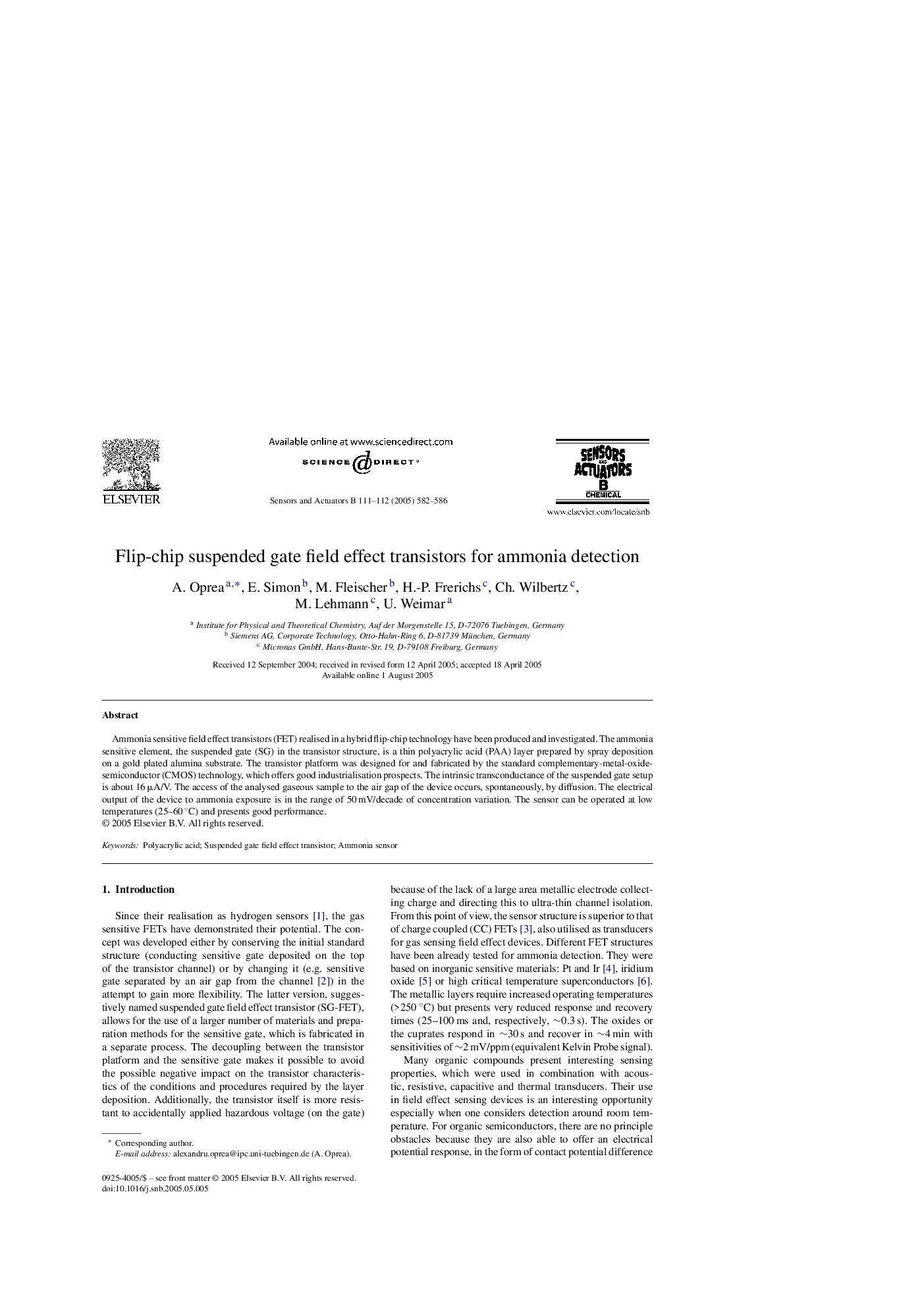 Flip-chip suspended gate field effect transistors for ammonia detection