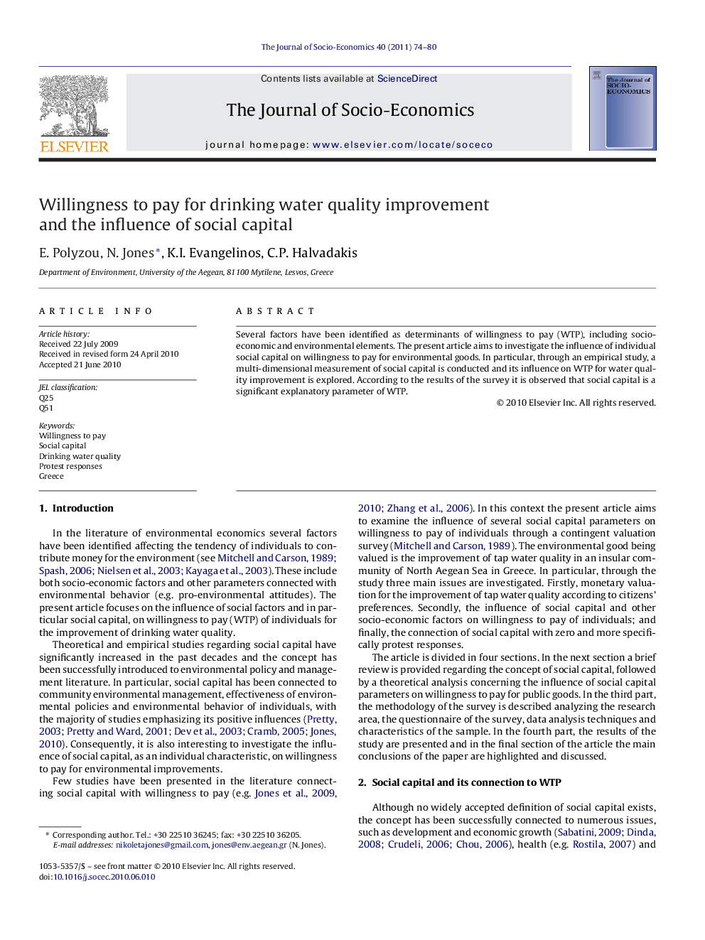 Willingness to pay for drinking water quality improvement and the influence of social capital