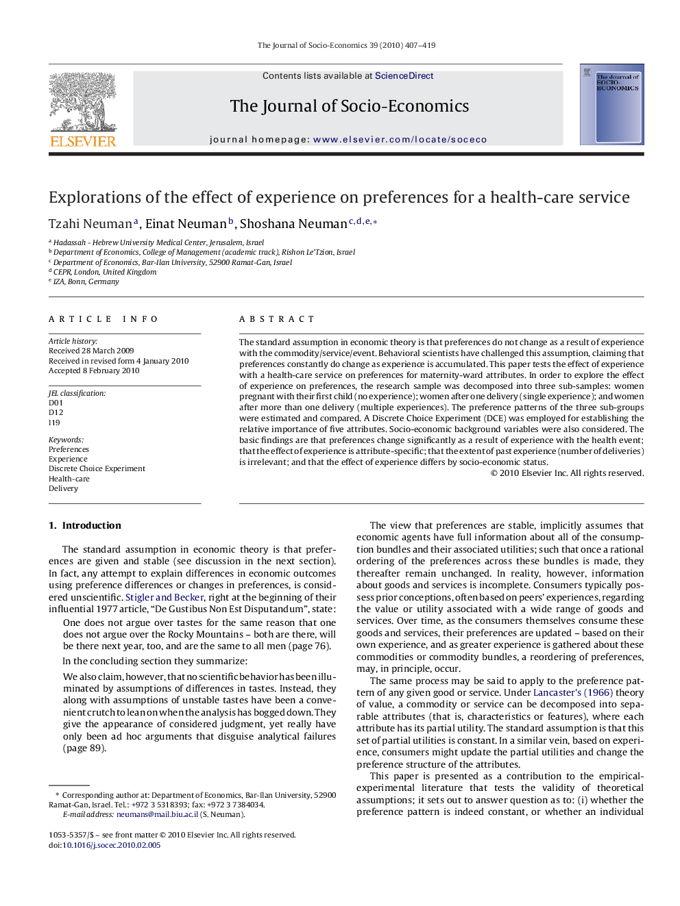 Explorations of the effect of experience on preferences for a health-care service