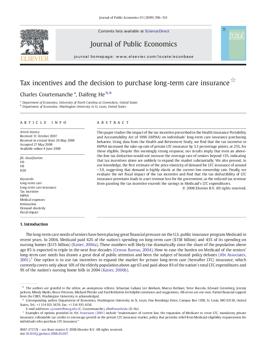 Tax incentives and the decision to purchase long-term care insurance 