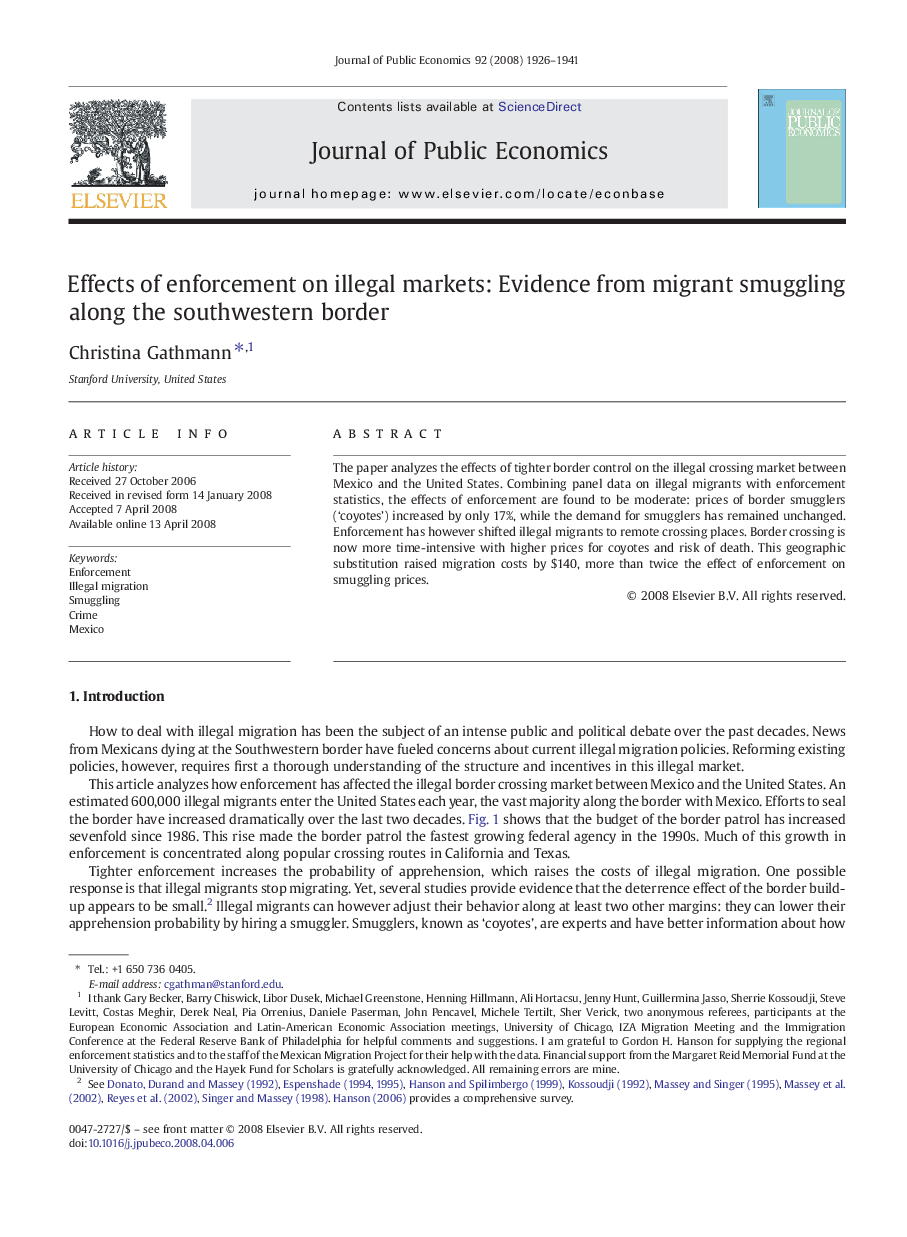 Effects of enforcement on illegal markets: Evidence from migrant smuggling along the southwestern border