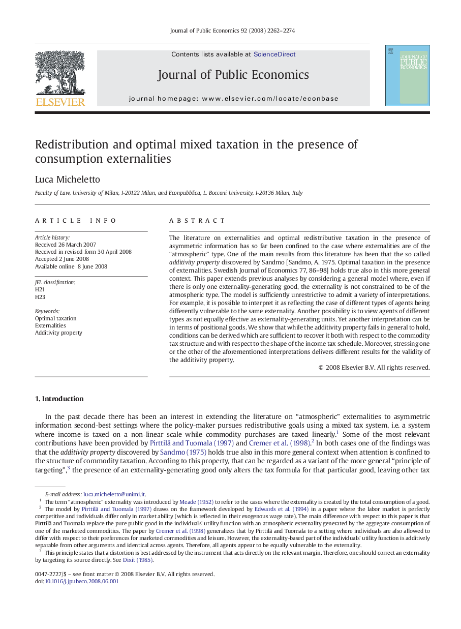 Redistribution and optimal mixed taxation in the presence of consumption externalities