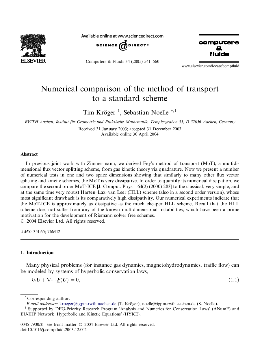 Numerical comparison of the method of transport to a standard scheme