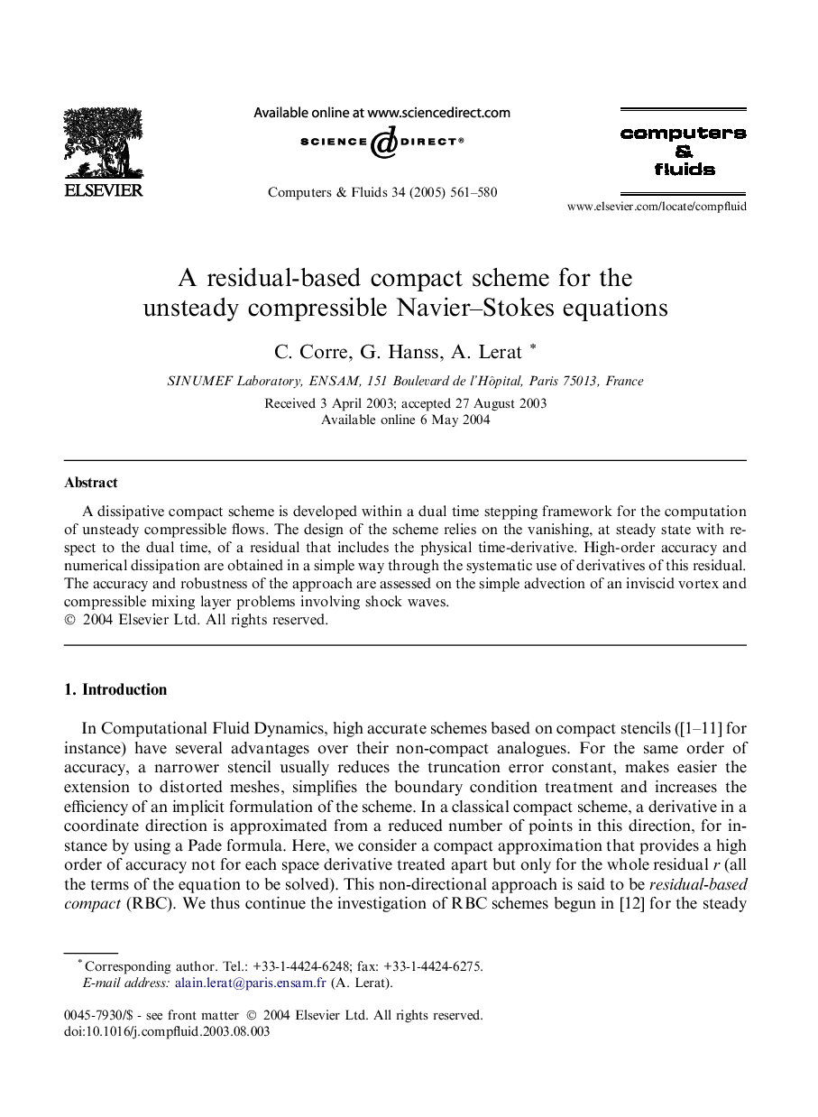 A residual-based compact scheme for the unsteady compressible Navier-Stokes equations