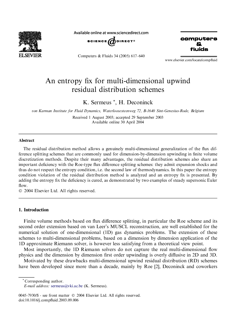 An entropy fix for multi-dimensional upwind residual distribution schemes