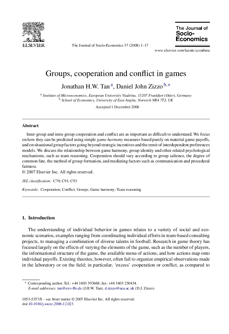 Groups, cooperation and conflict in games