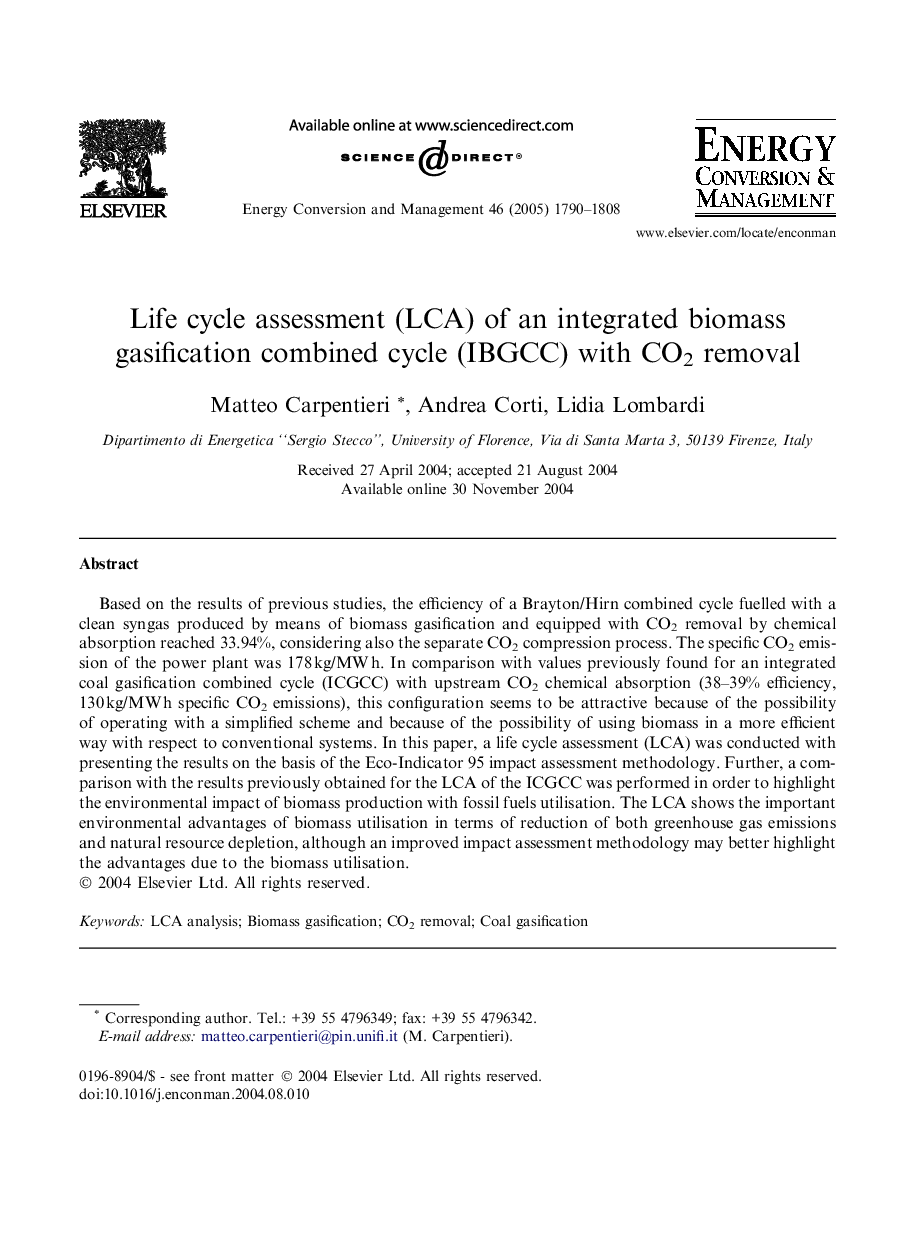 Life cycle assessment (LCA) of an integrated biomass gasification combined cycle (IBGCC) with CO2 removal