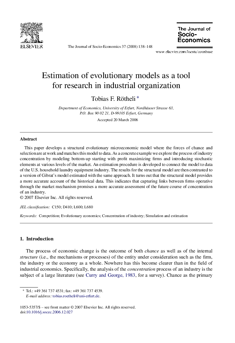 Estimation of evolutionary models as a tool for research in industrial organization