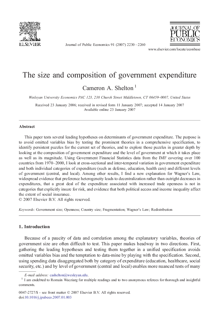 The size and composition of government expenditure