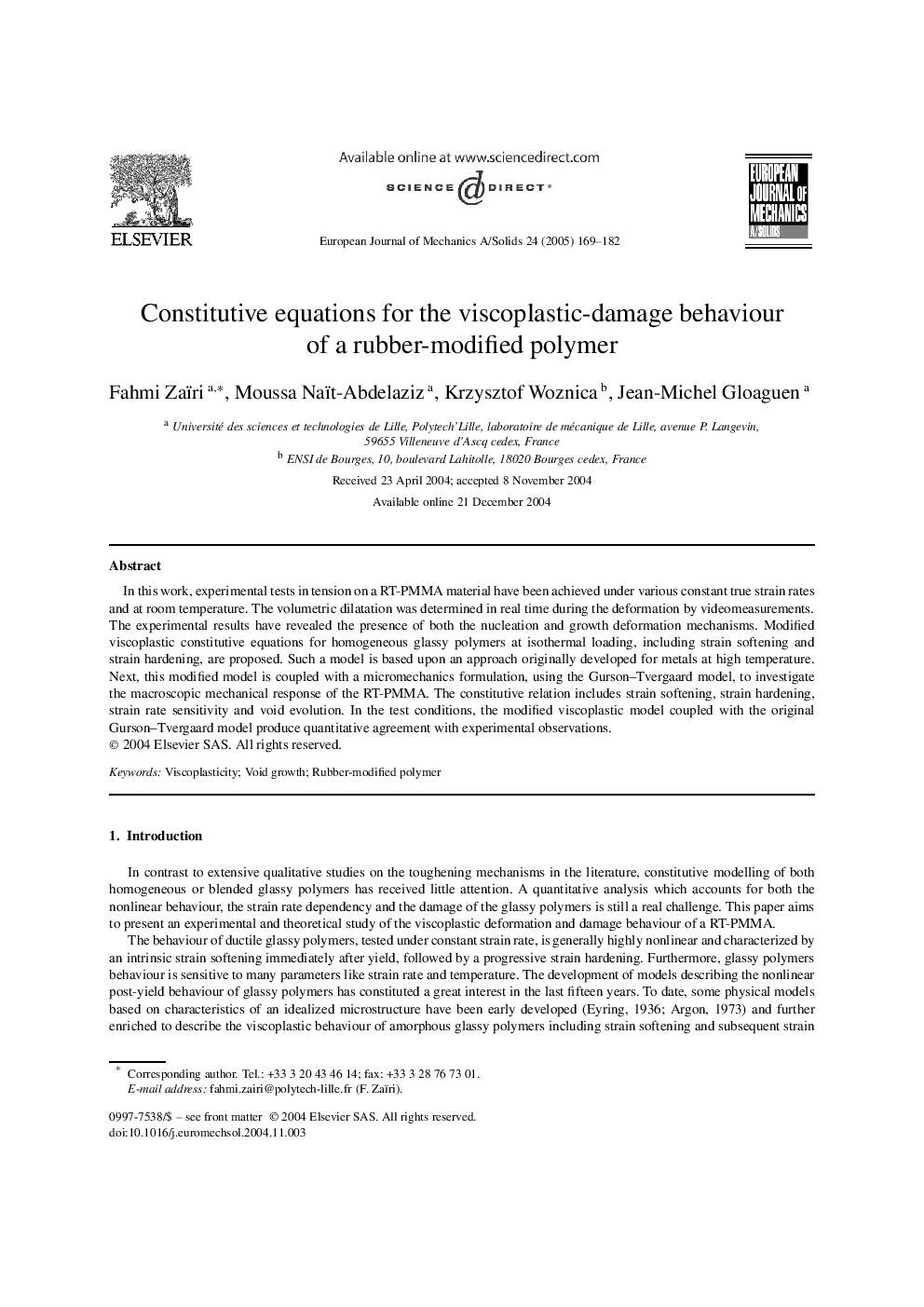 Constitutive equations for the viscoplastic-damage behaviour of a rubber-modified polymer