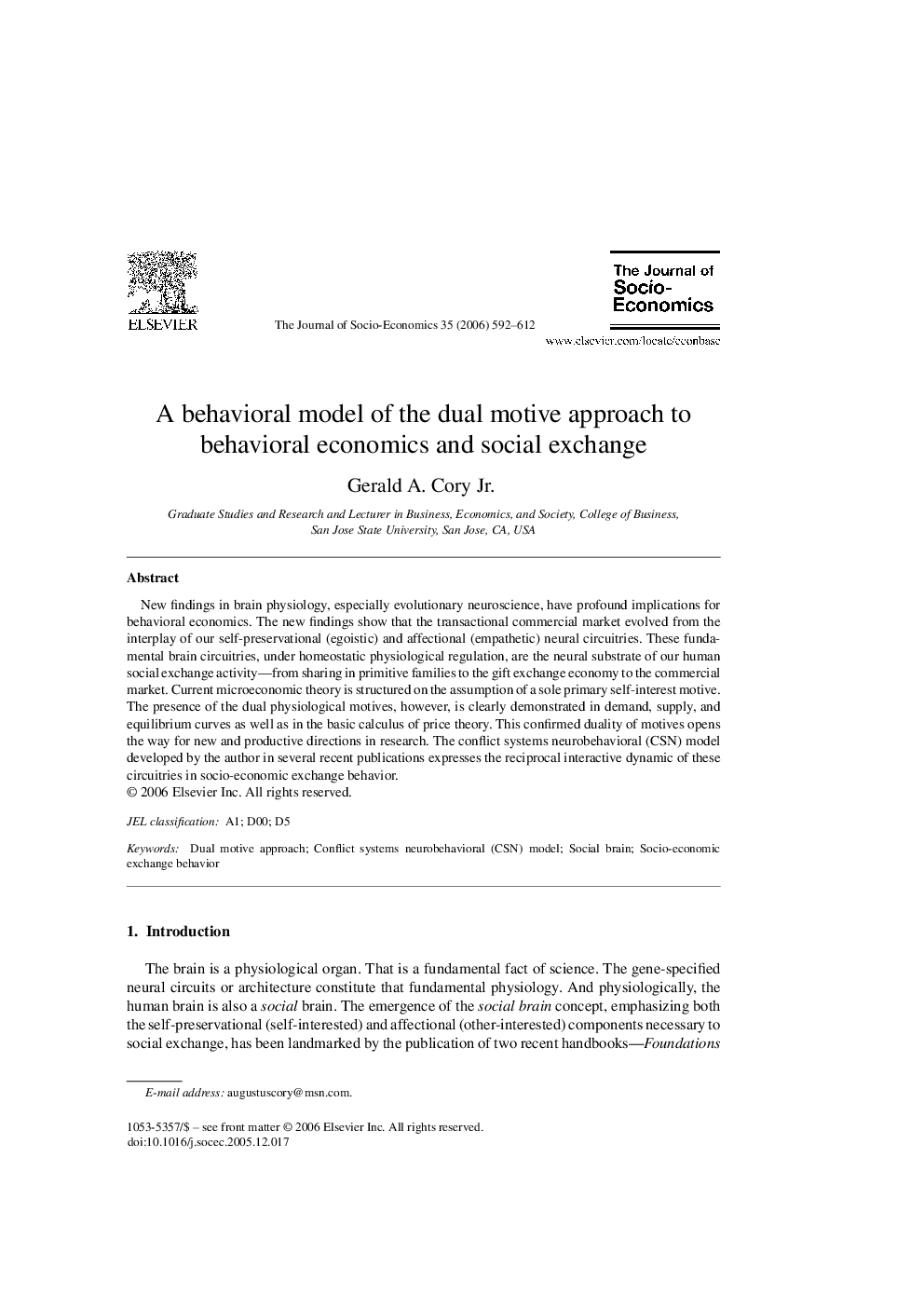 A behavioral model of the dual motive approach to behavioral economics and social exchange