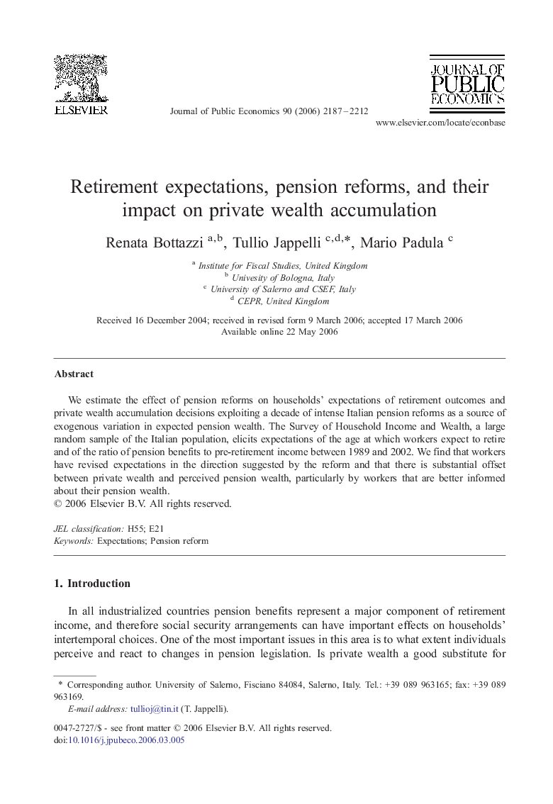 Retirement expectations, pension reforms, and their impact on private wealth accumulation