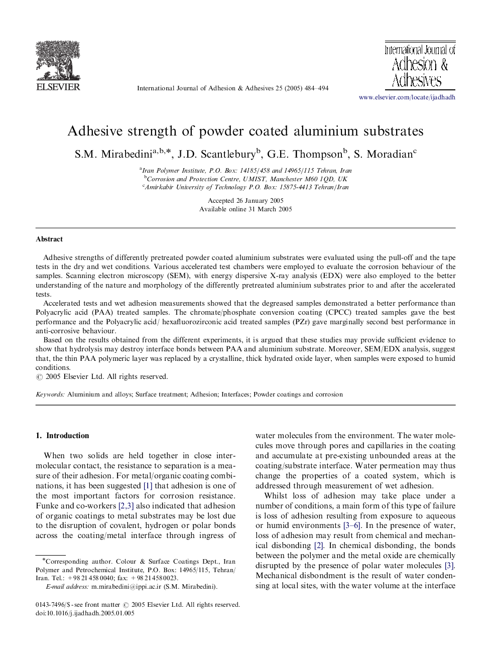 Adhesive strength of powder coated aluminium substrates