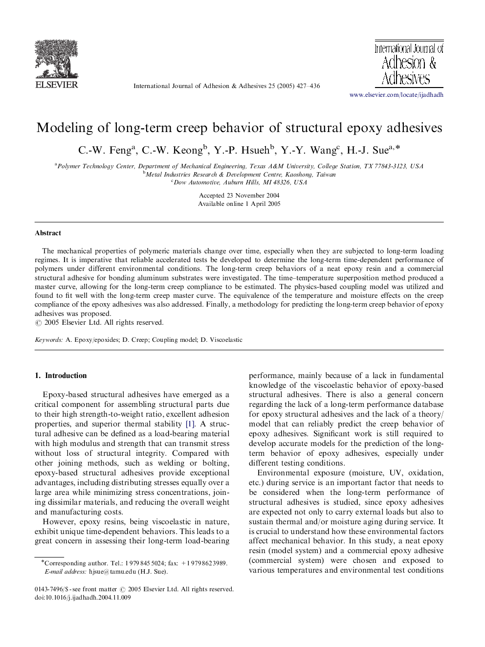 Modeling of long-term creep behavior of structural epoxy adhesives