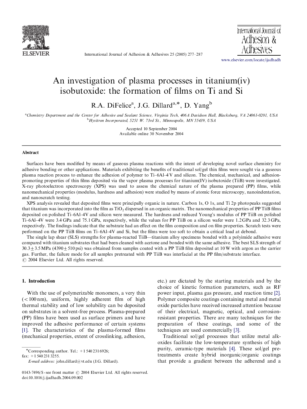 An investigation of plasma processes in titanium(iv) isobutoxide: the formation of films on Ti and Si