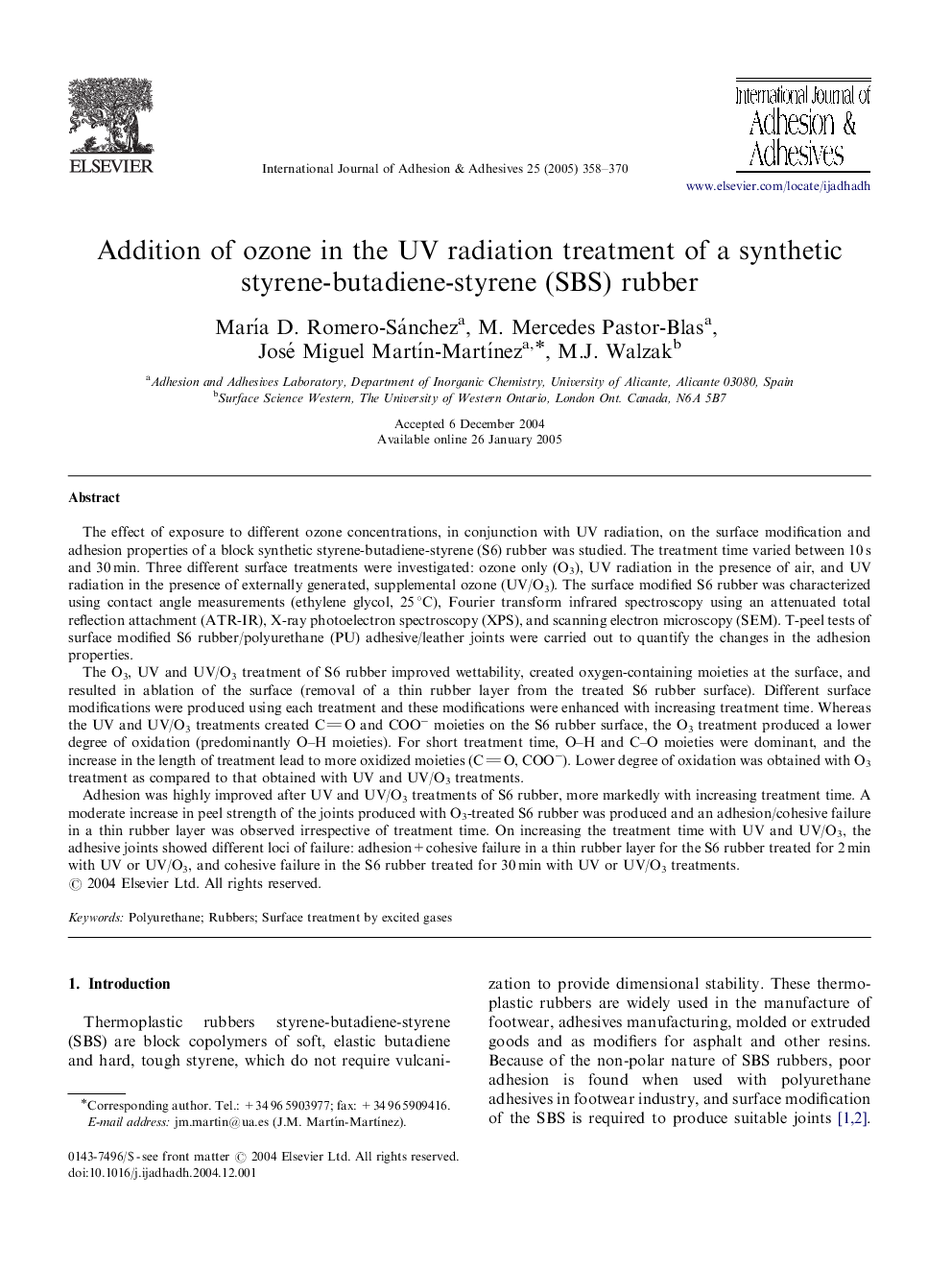 Addition of ozone in the UV radiation treatment of a synthetic styrene-butadiene-styrene (SBS) rubber