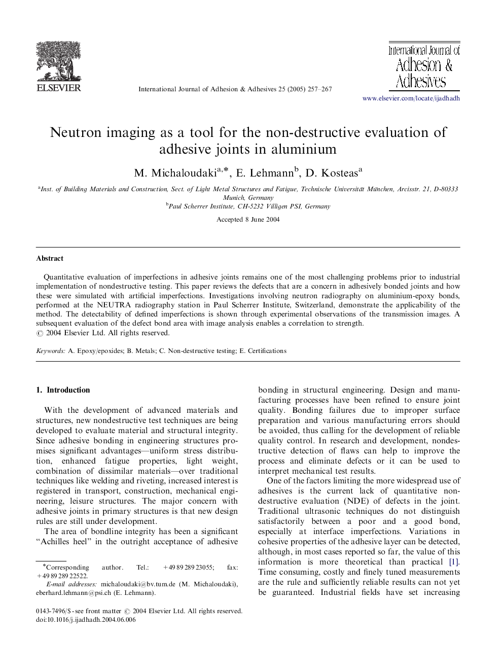 Neutron imaging as a tool for the non-destructive evaluation of adhesive joints in aluminium