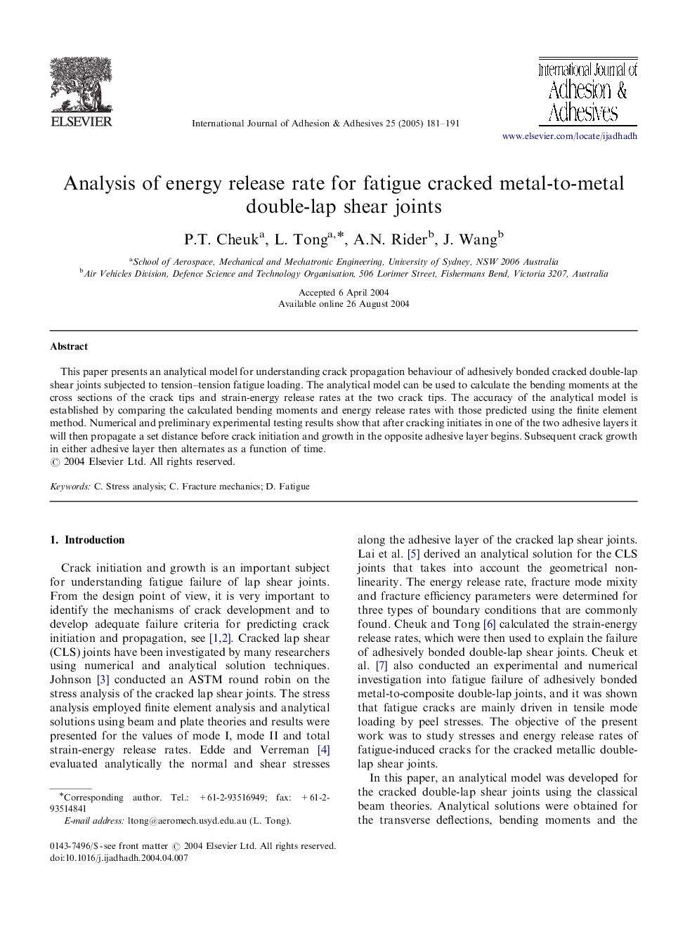 Analysis of energy release rate for fatigue cracked metal-to-metal double-lap shear joints