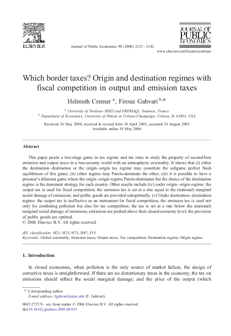 Which border taxes? Origin and destination regimes with fiscal competition in output and emission taxes