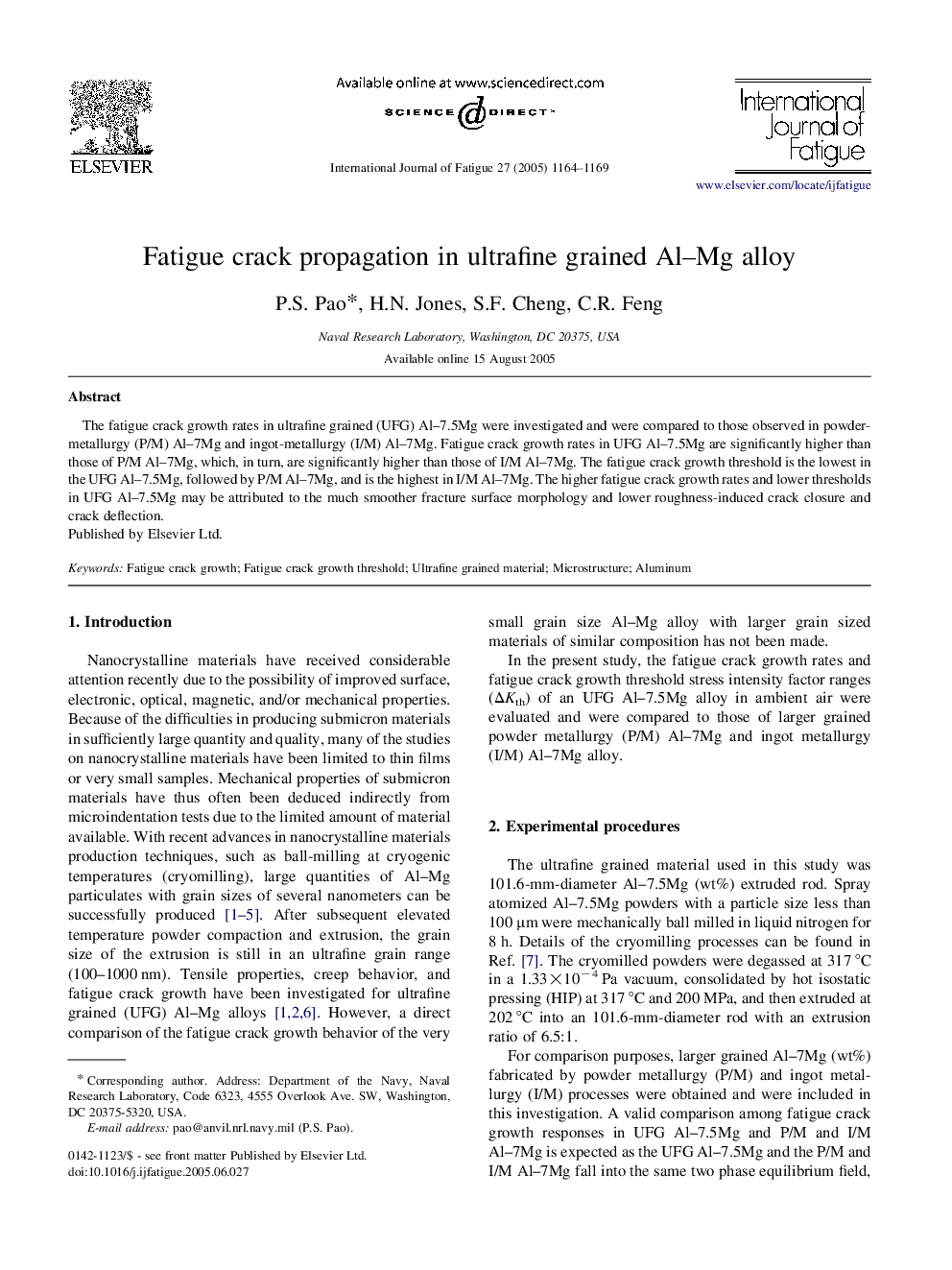 Fatigue crack propagation in ultrafine grained Al-Mg alloy