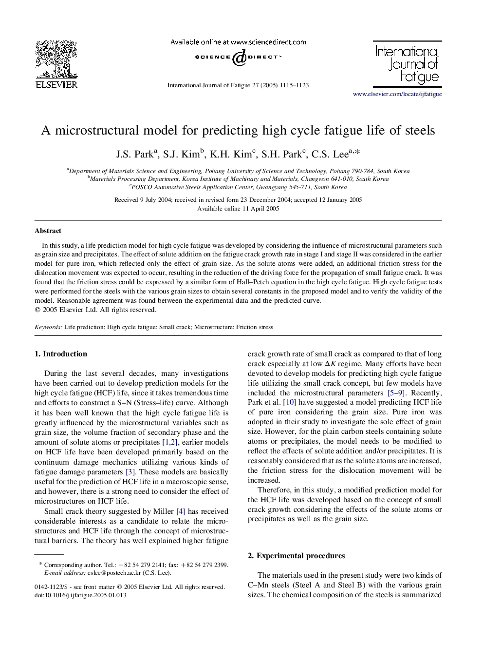 A microstructural model for predicting high cycle fatigue life of steels