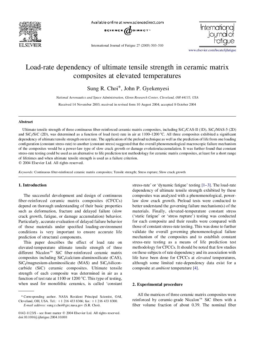 Load-rate dependency of ultimate tensile strength in ceramic matrix composites at elevated temperatures