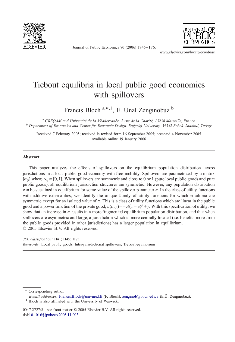 Tiebout equilibria in local public good economies with spillovers