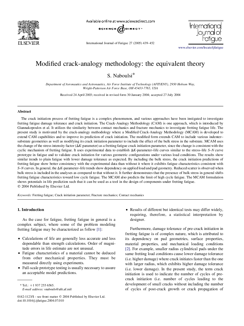 Modified crack-analogy methodology: the equivalent theory