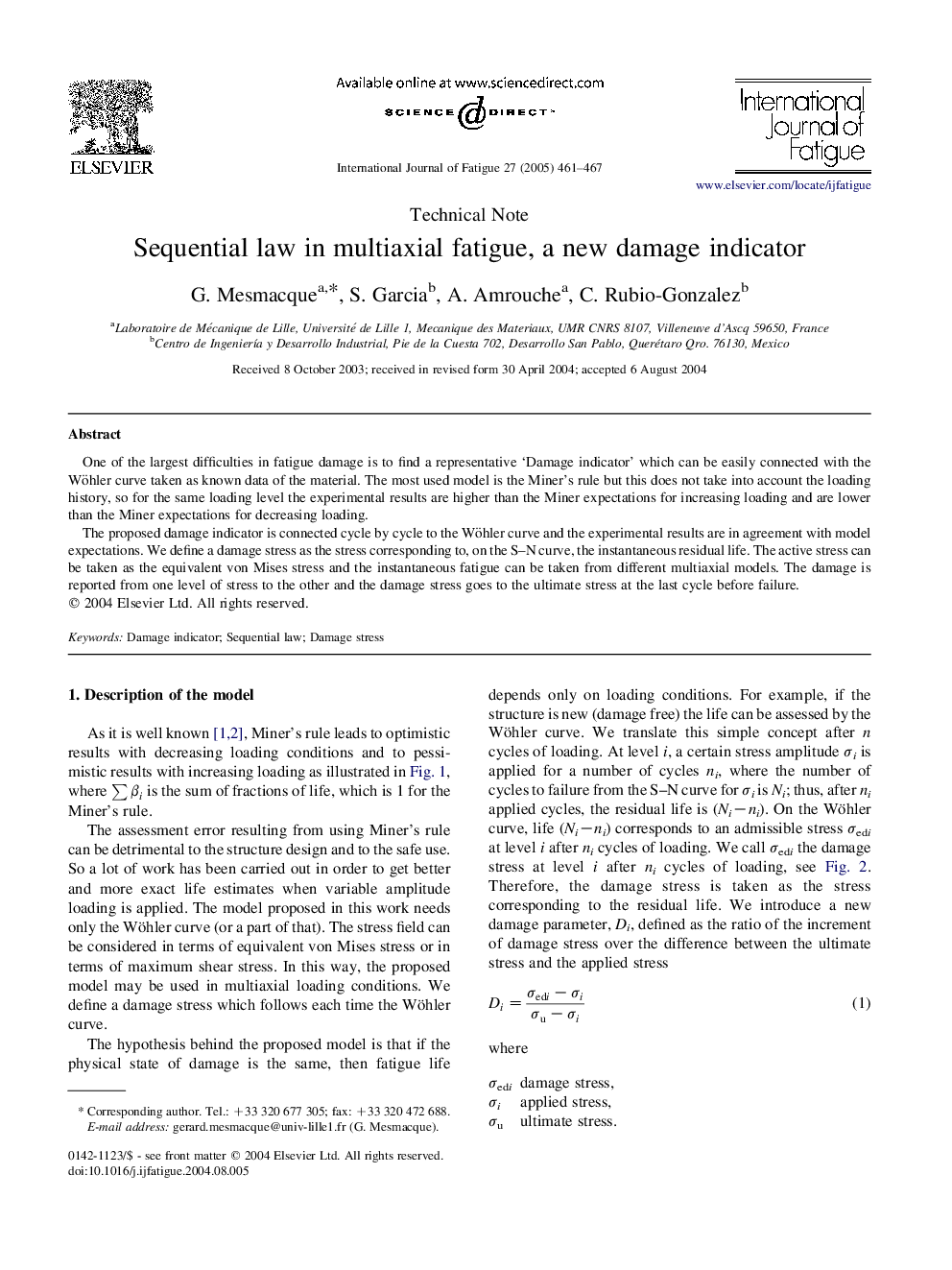 Sequential law in multiaxial fatigue, a new damage indicator