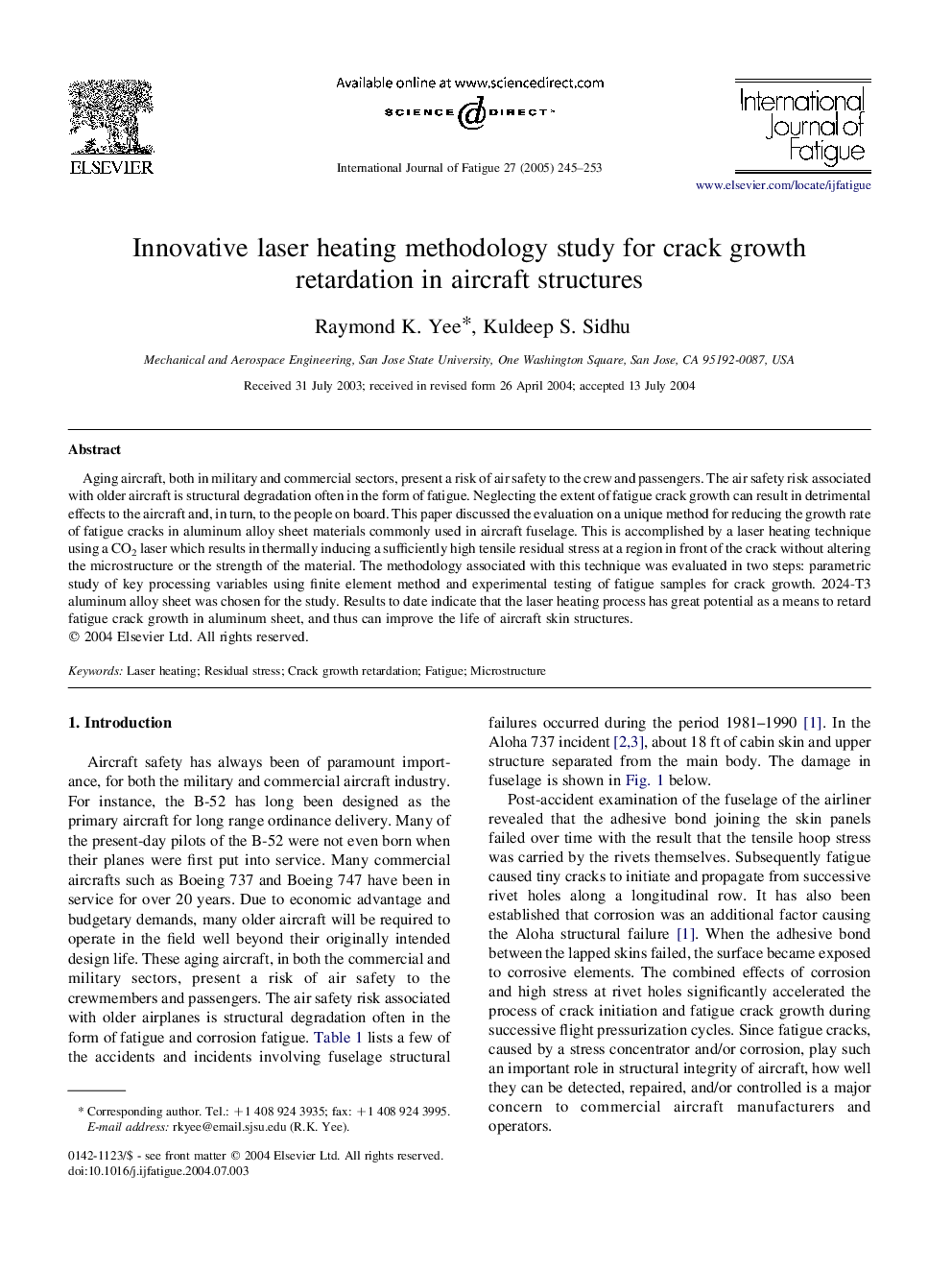 Innovative laser heating methodology study for crack growth retardation in aircraft structures