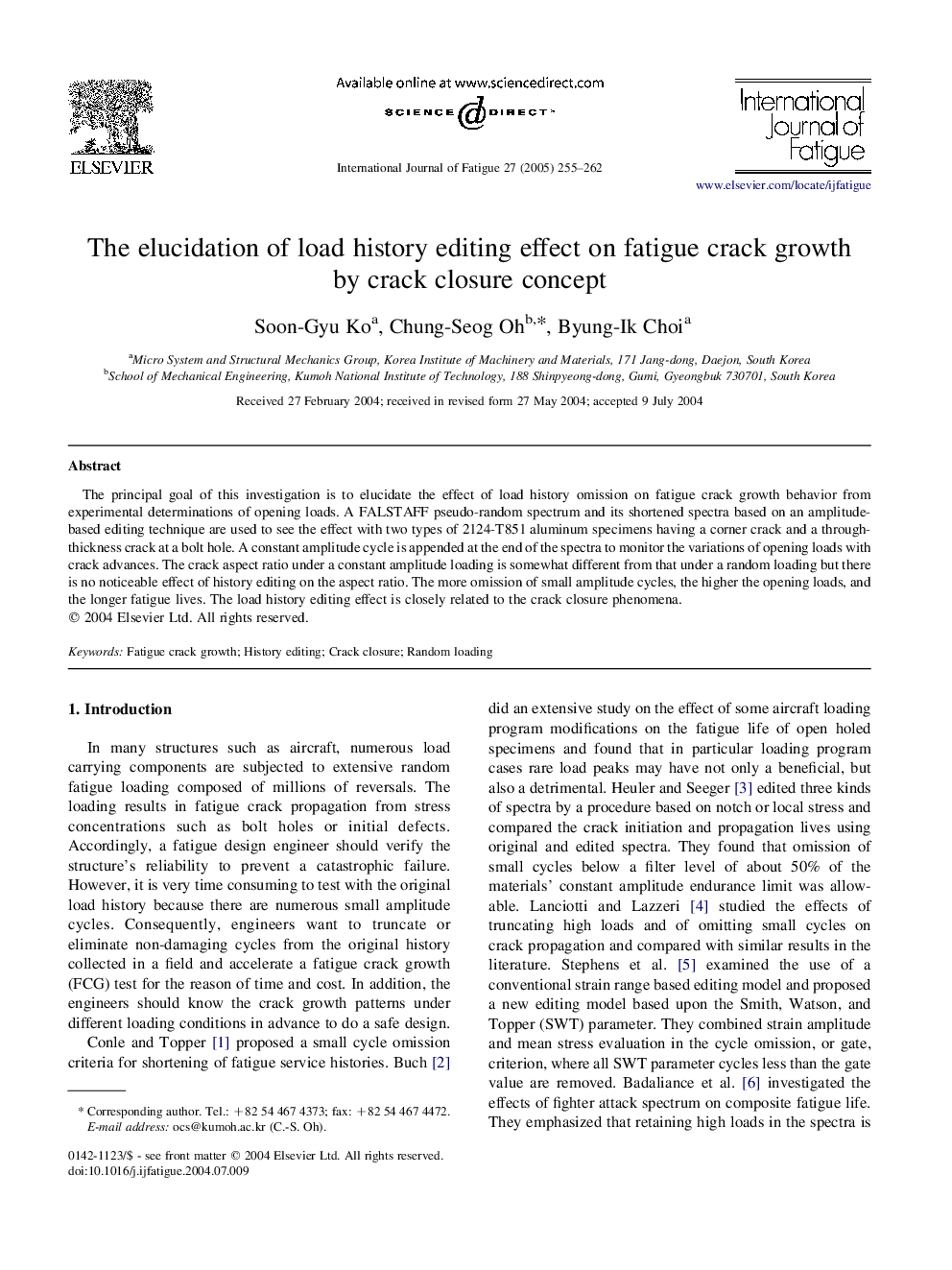 The elucidation of load history editing effect on fatigue crack growth by crack closure concept