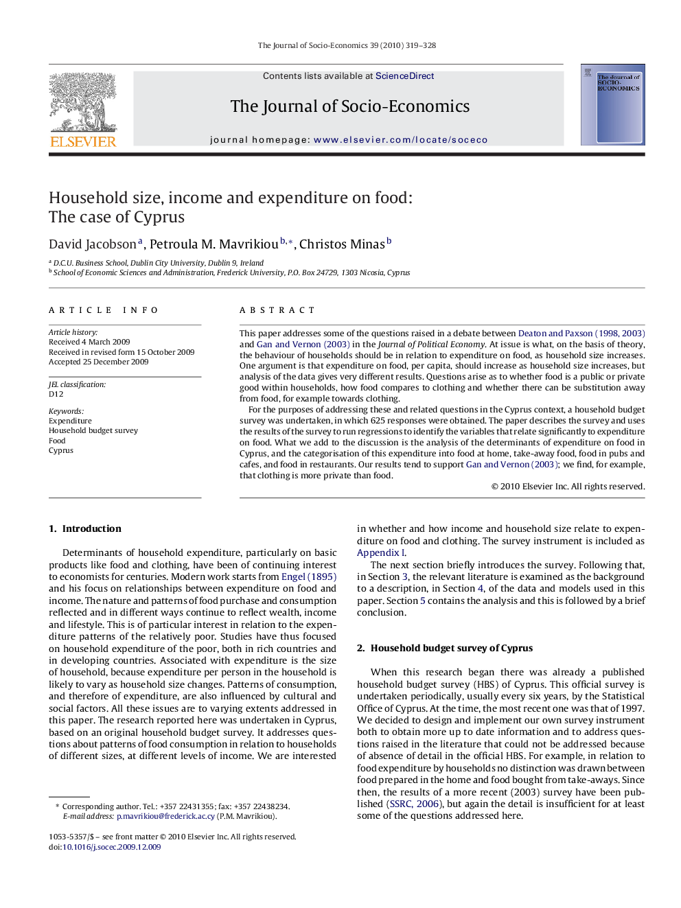 Household size, income and expenditure on food: The case of Cyprus