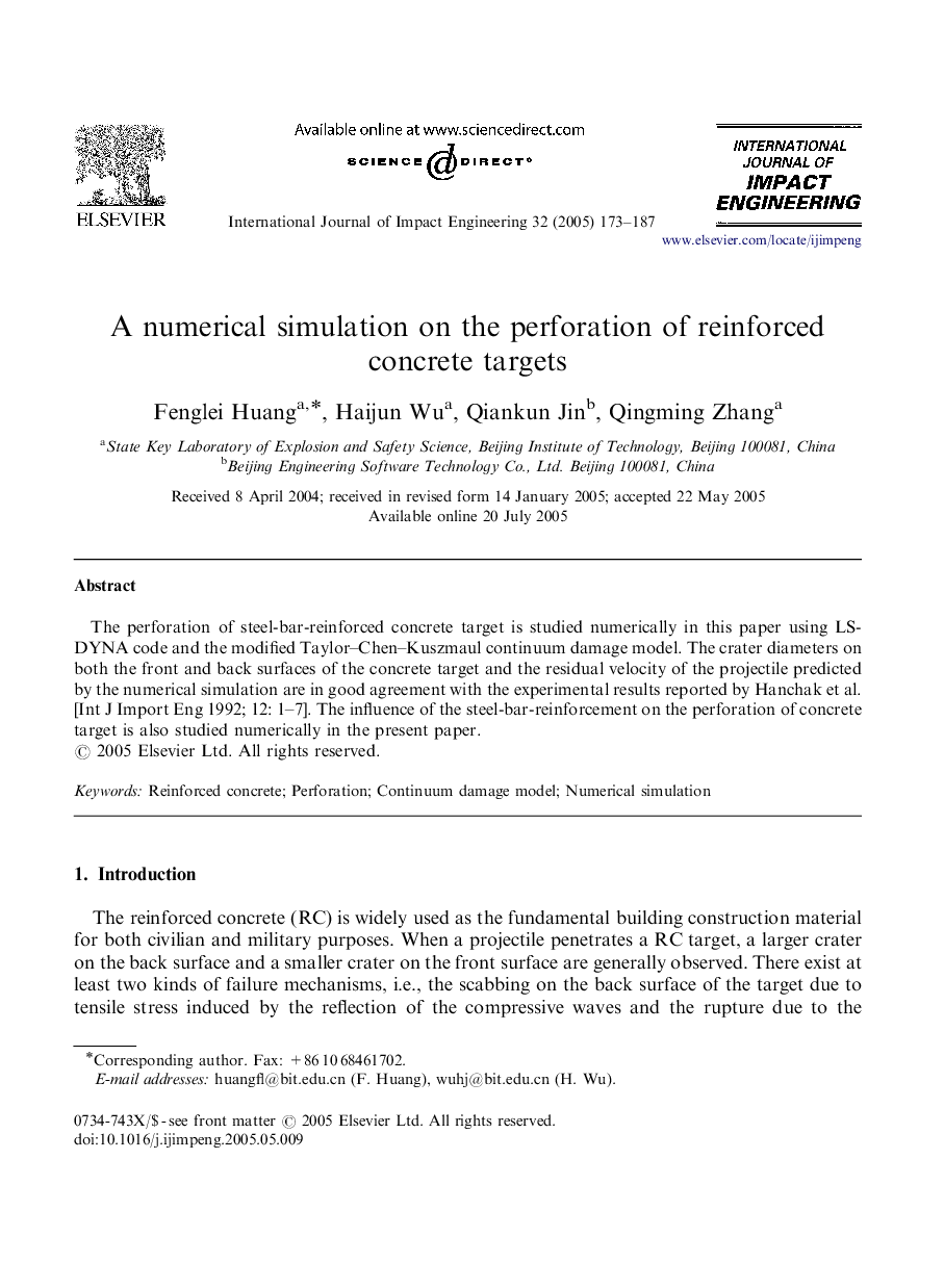 A numerical simulation on the perforation of reinforced concrete targets