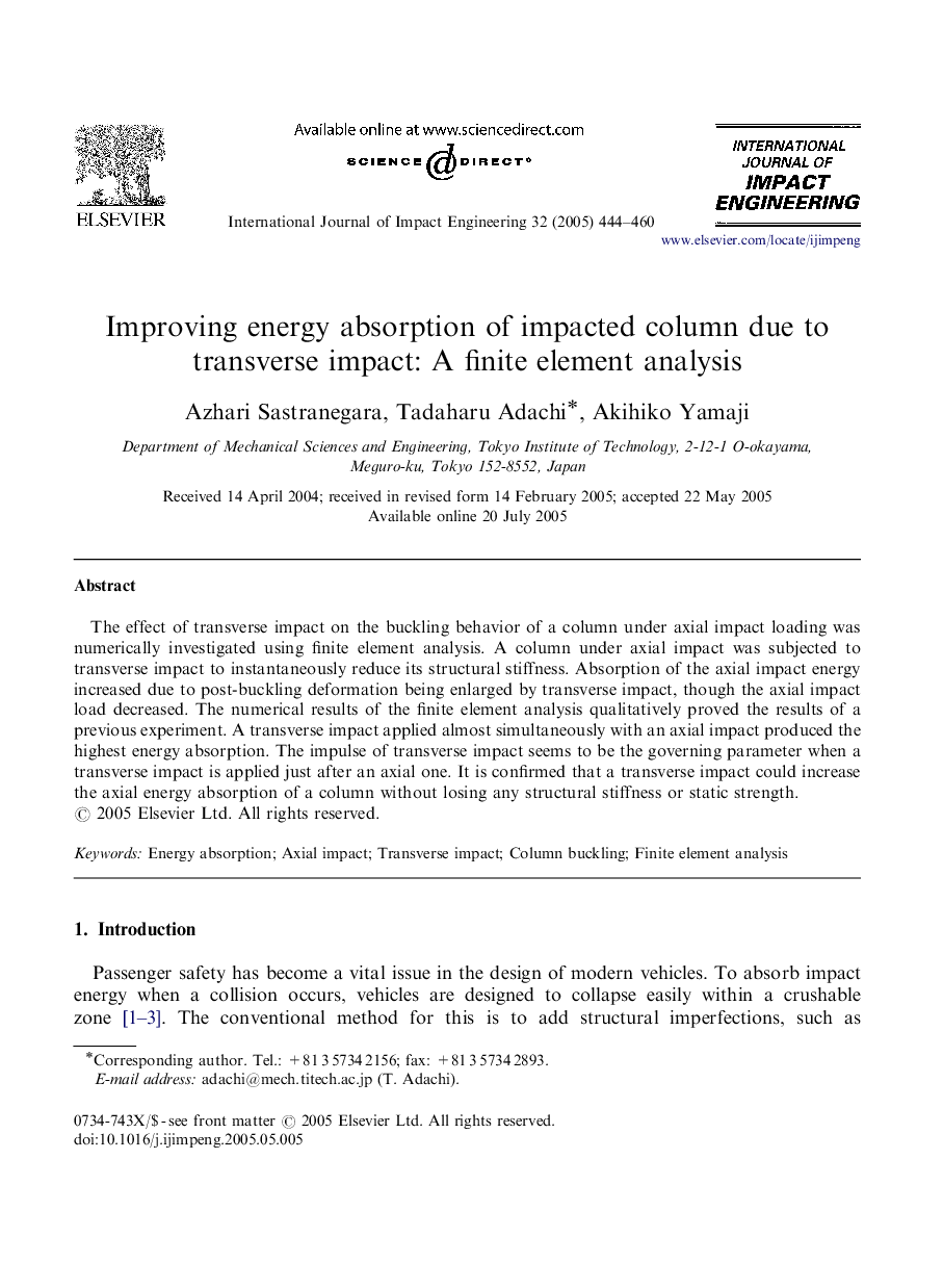 Improving energy absorption of impacted column due to transverse impact: A finite element analysis