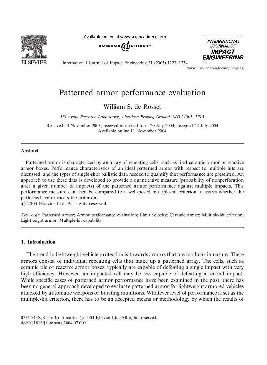 Patterned armor performance evaluation