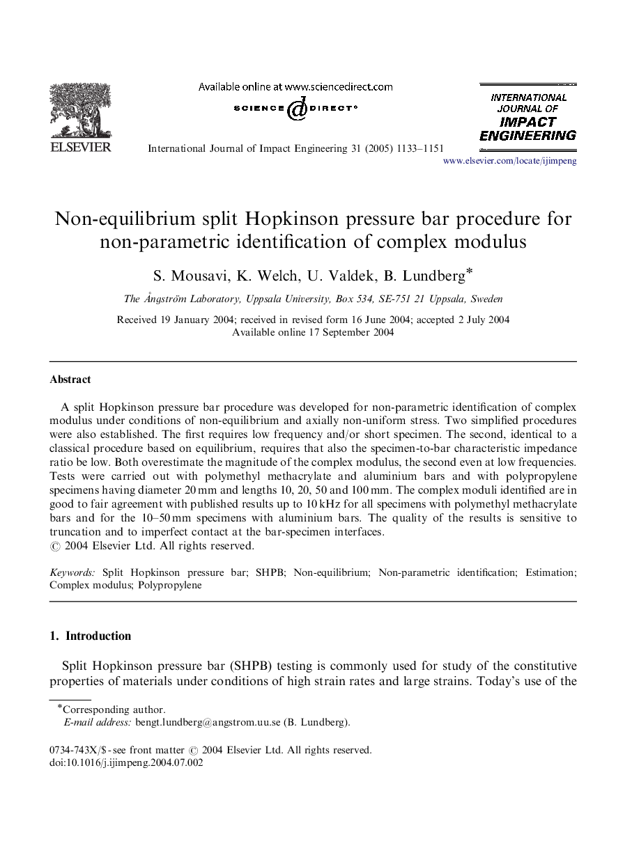 Non-equilibrium split Hopkinson pressure bar procedure for non-parametric identification of complex modulus