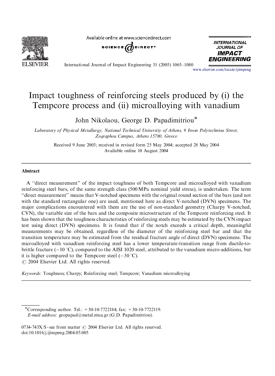 Impact toughness of reinforcing steels produced by (i) the Tempcore process and (ii) microalloying with vanadium